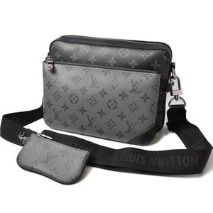 Trio Messenger Monogram Black Gray Eclipse Reverse canvas Shoulder Bag